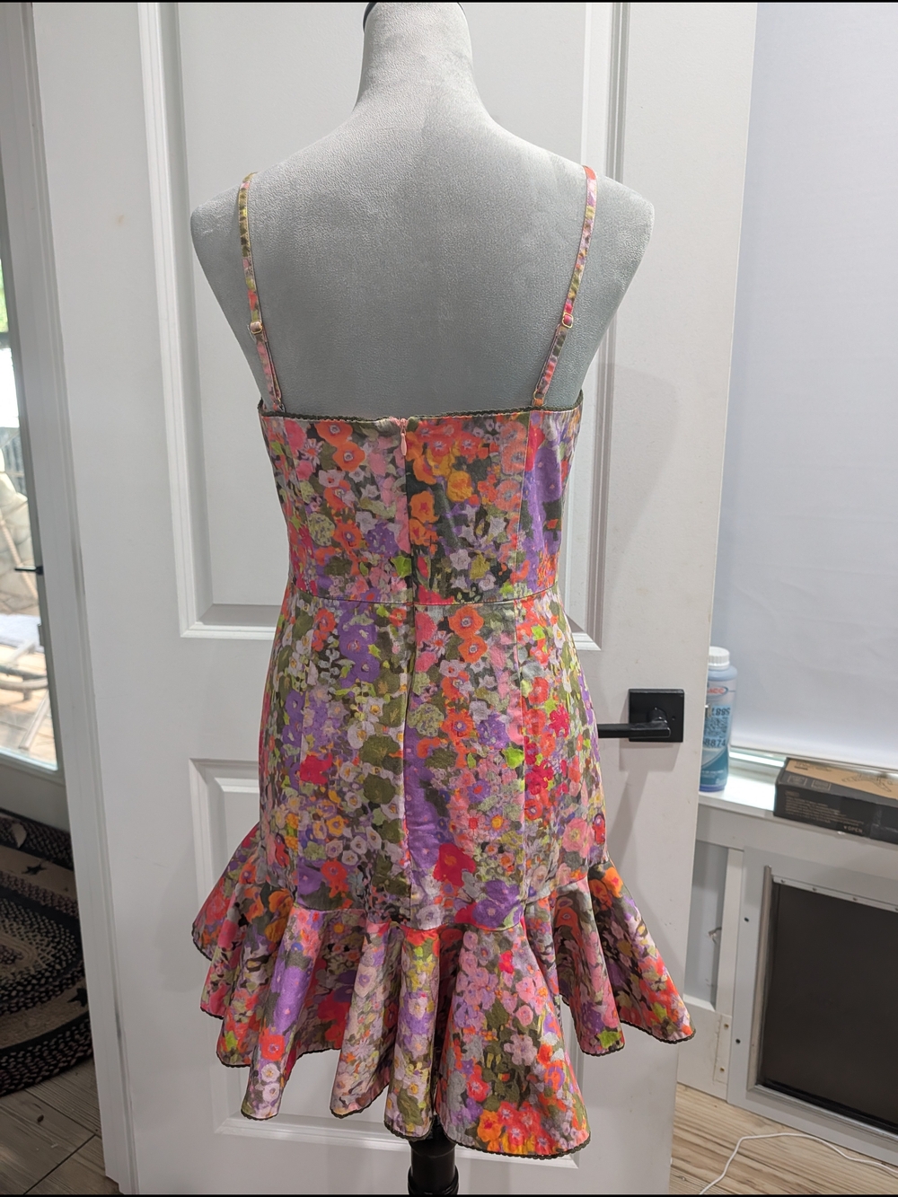 Hutch Floral Spaghetti-Strap Ruffle-Hem Mini Dress in Orange, Pink, Purple - Picture 6 of 8